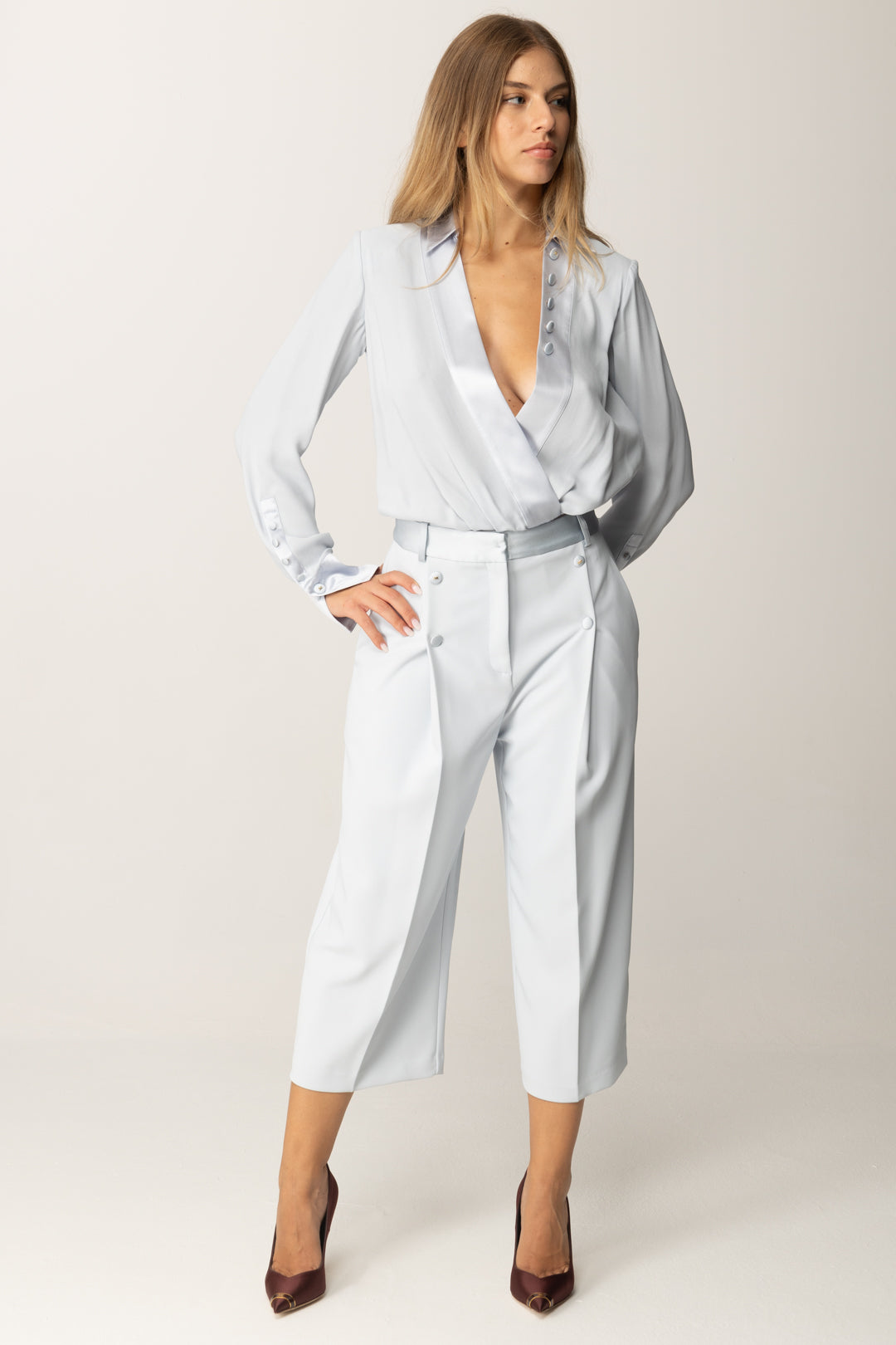 Elisabetta Franchi Bermuda con Bottoni e Dettagli Smoking PA10656E2 STARLIGHT