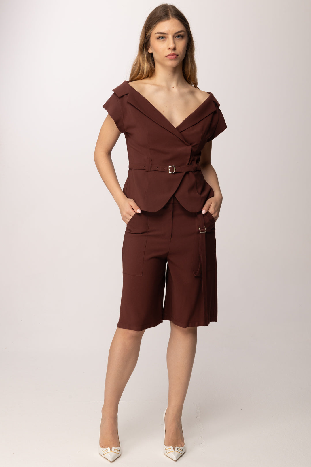Patrizia Pepe Bermuda con Cinturino 2P1773 A573 WOOD BROWN