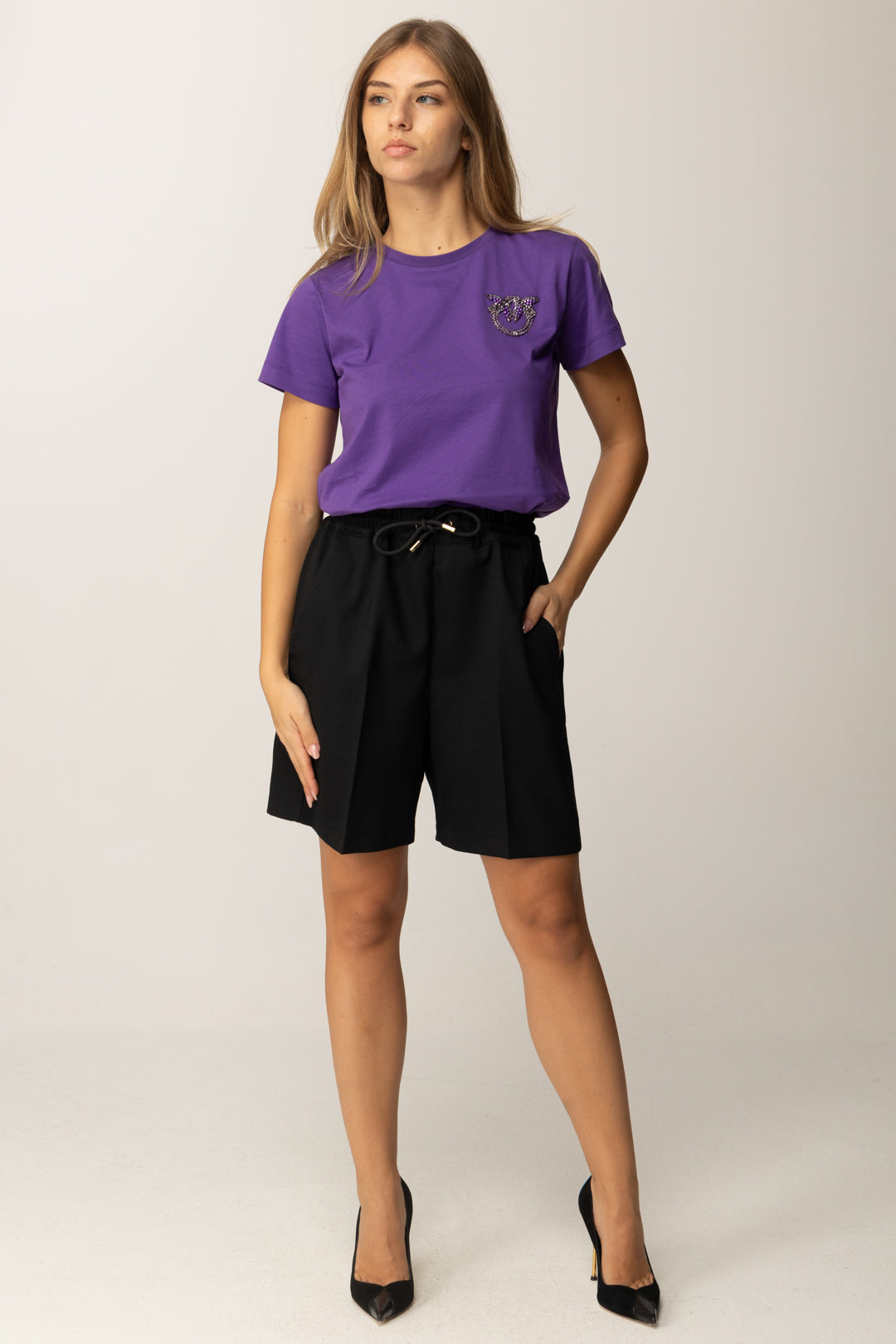 Pinko Bermuda con Coulisse e Piega Frontale NERO LIMOUSINE