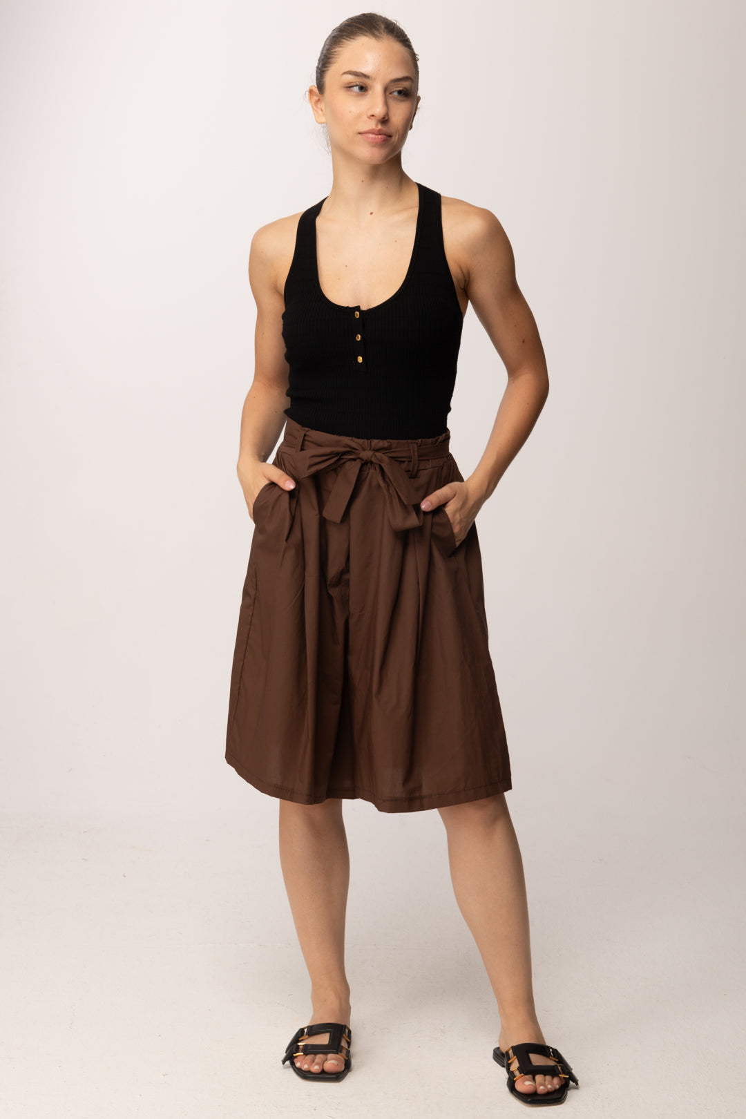 Khloe Femme Bermuda In Cotone con Cintura 25455 CACAO