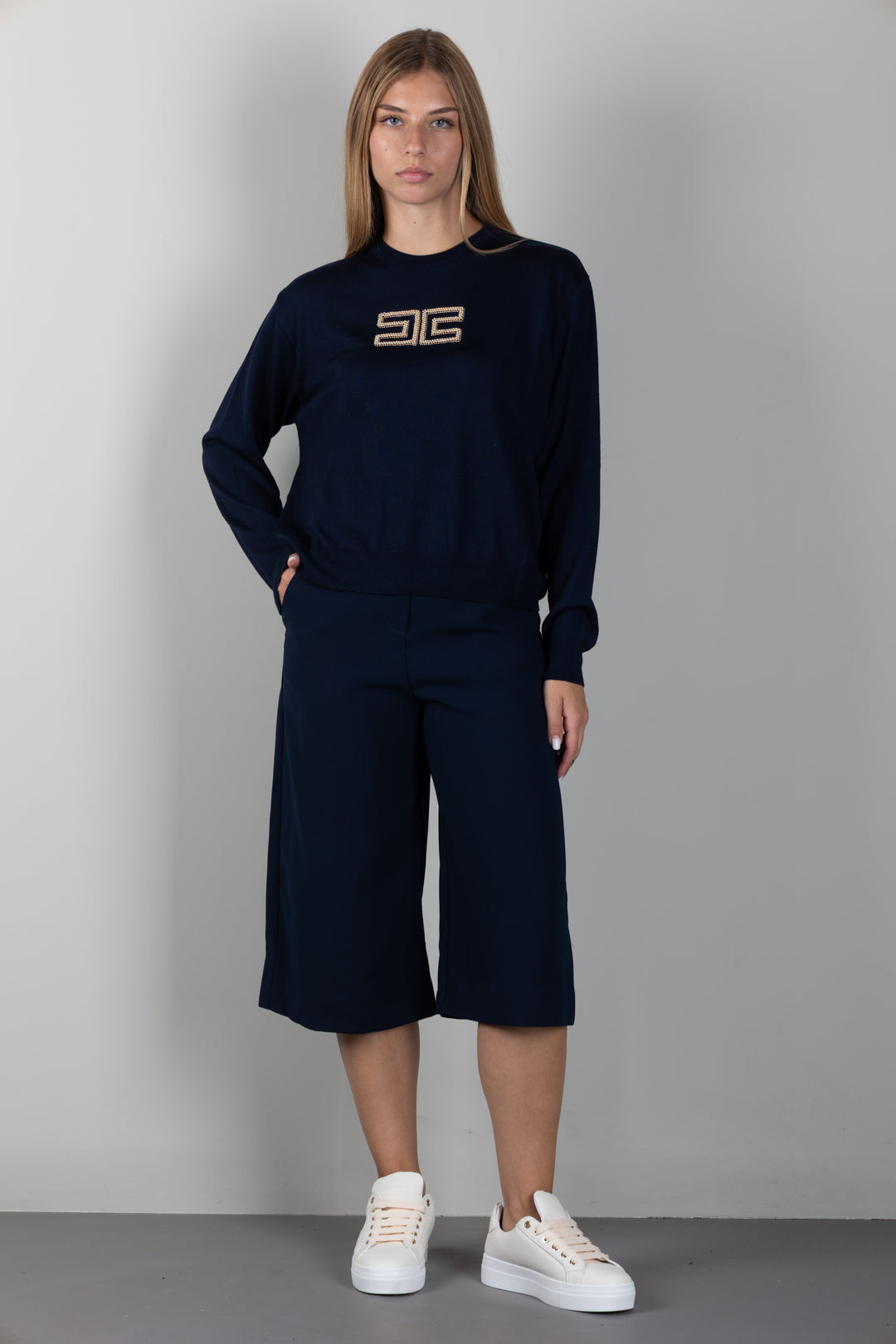 Elisabetta Franchi Bambina Bermuda In Crêpe con Logo Embossed Dietro EFBE0890GA022.4062