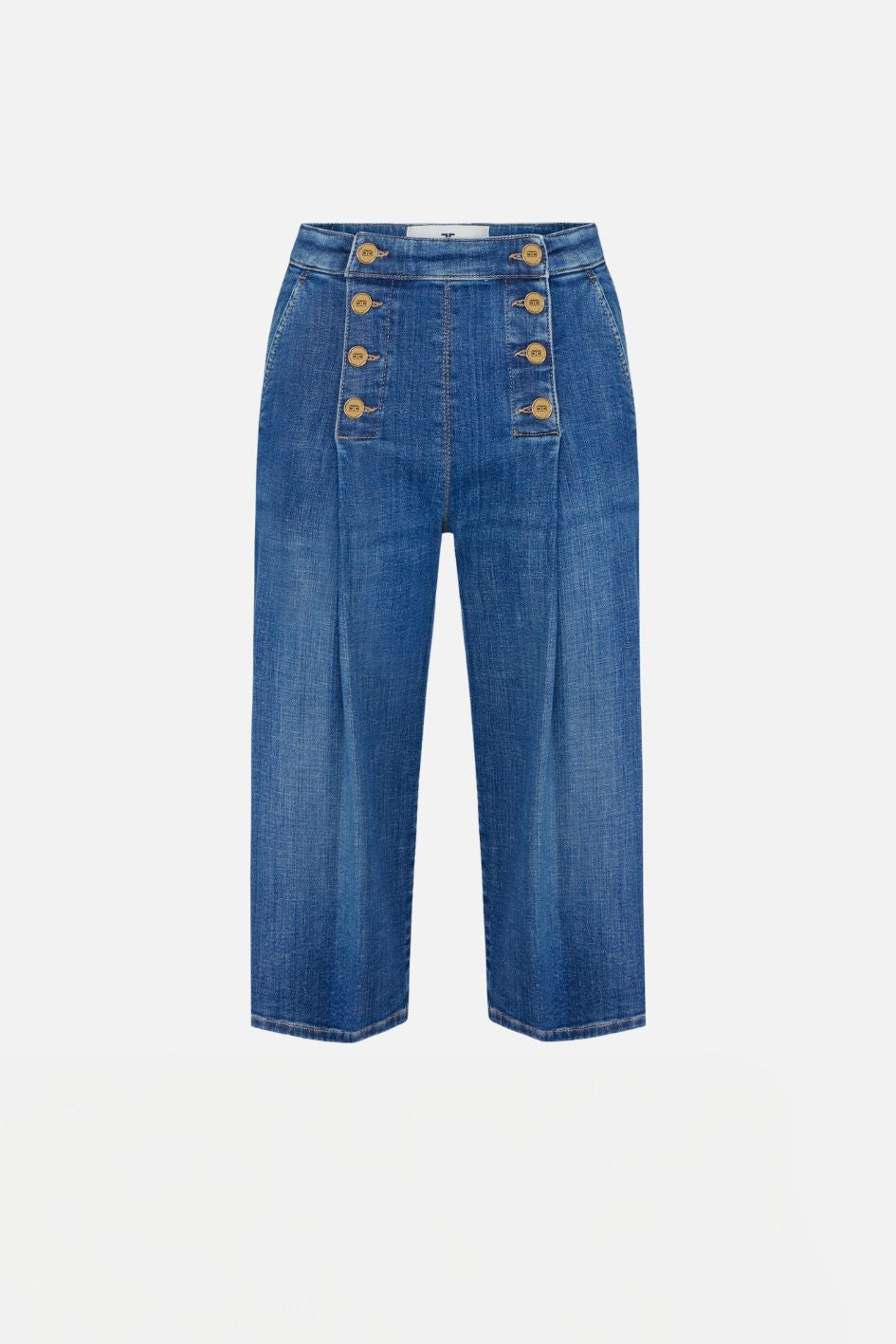 Elisabetta Franchi Bermuda In Denim con Bottoniera PJ19N66E2 BLUE VINTAGE