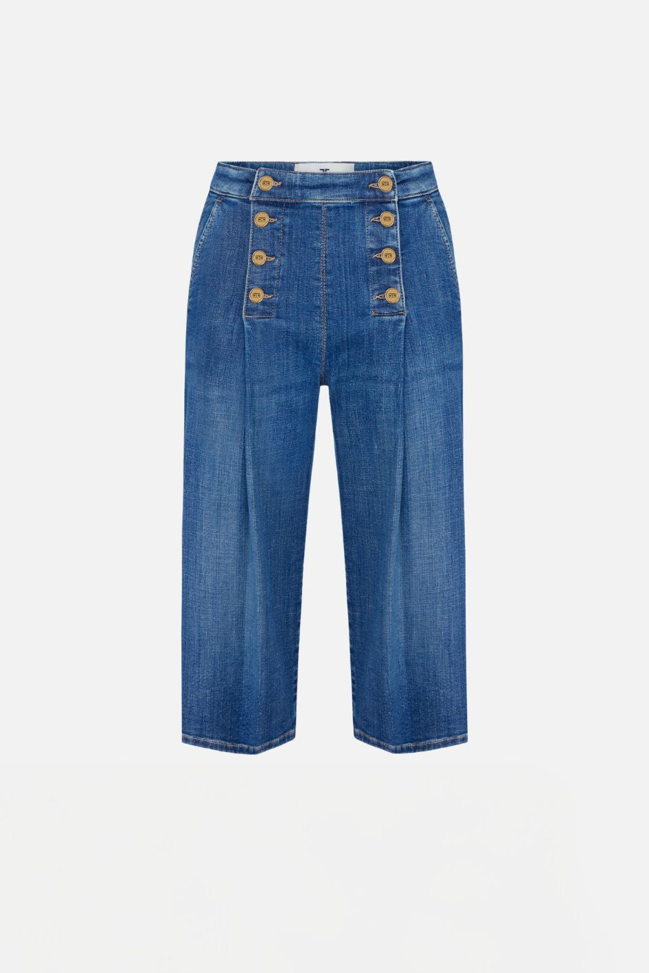 Elisabetta Franchi Bermuda In Denim con Bottoniera PJ19N66E2 BLUE VINTAGE