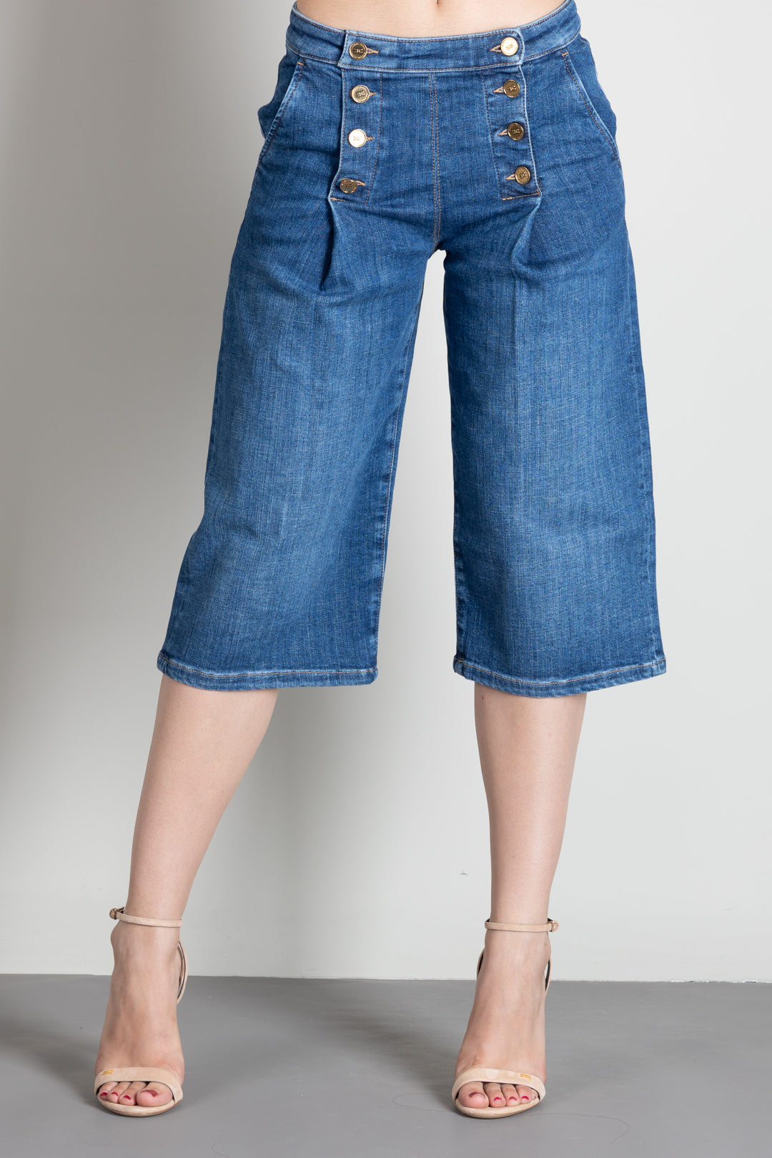 Elisabetta Franchi Bermuda In Denim con Bottoniera PJ19N66E2 BLUE VINTAGE