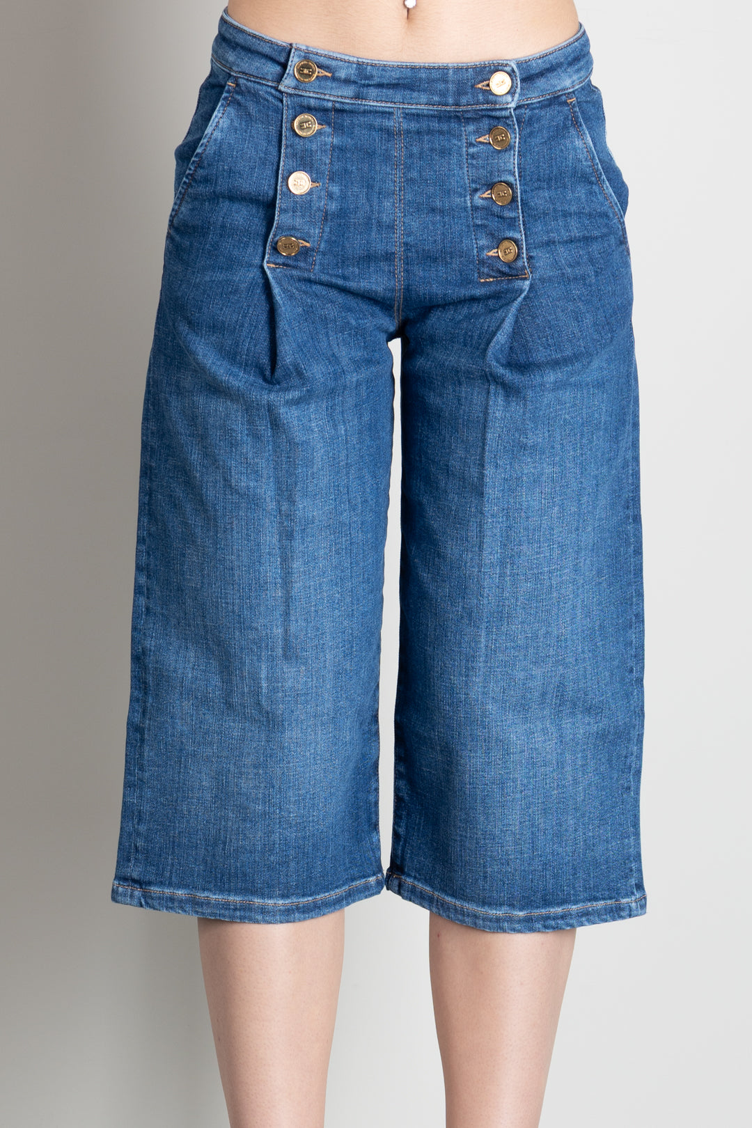 Elisabetta Franchi Bermuda In Denim con Bottoniera PJ19N66E2 BLUE VINTAGE
