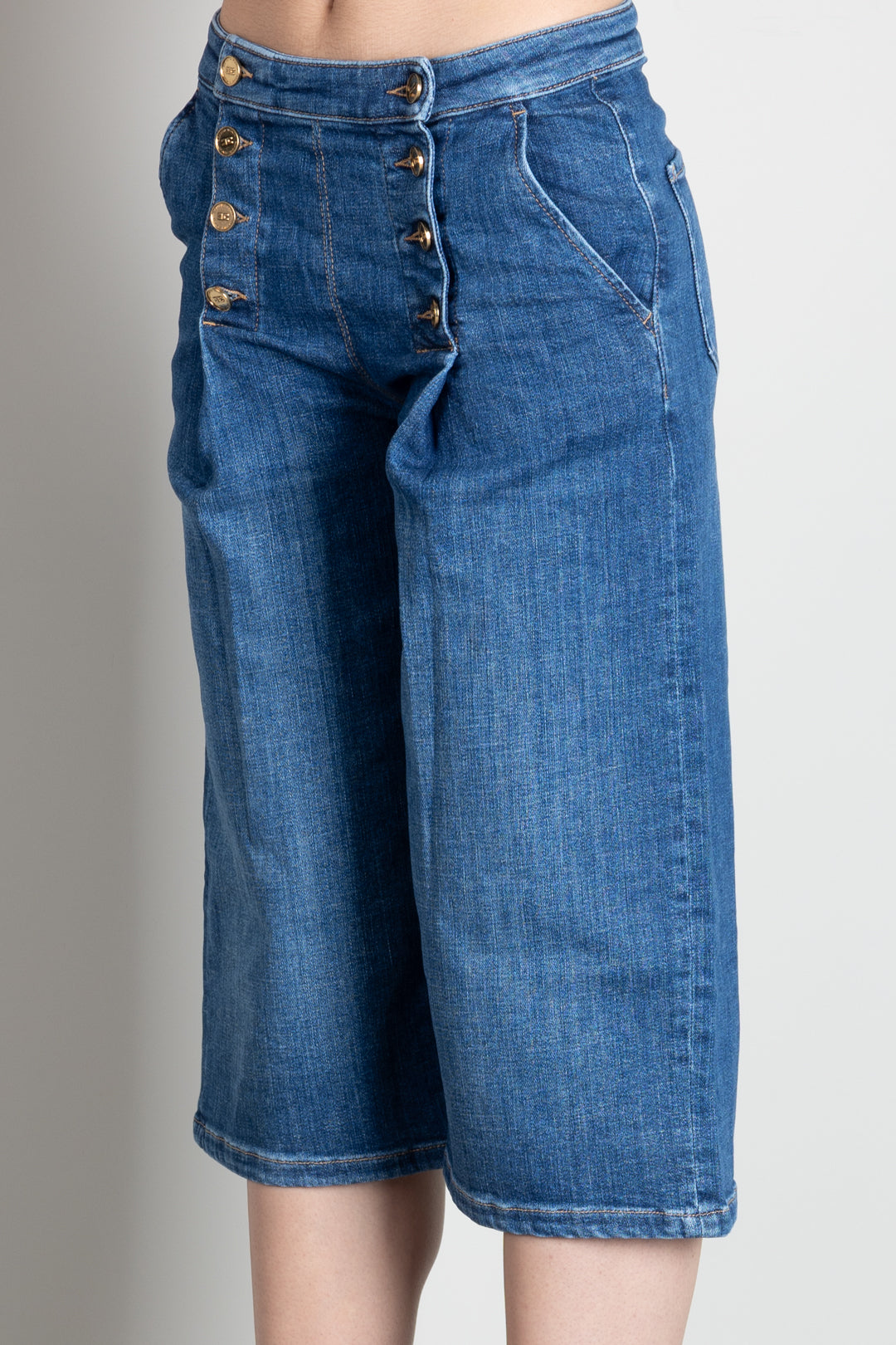 Elisabetta Franchi Bermuda In Denim con Bottoniera PJ19N66E2 BLUE VINTAGE