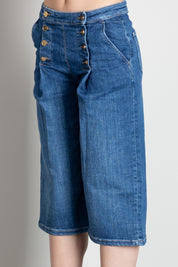 Elisabetta Franchi Bermuda In Denim con Bottoniera PJ19N66E2 BLUE VINTAGE
