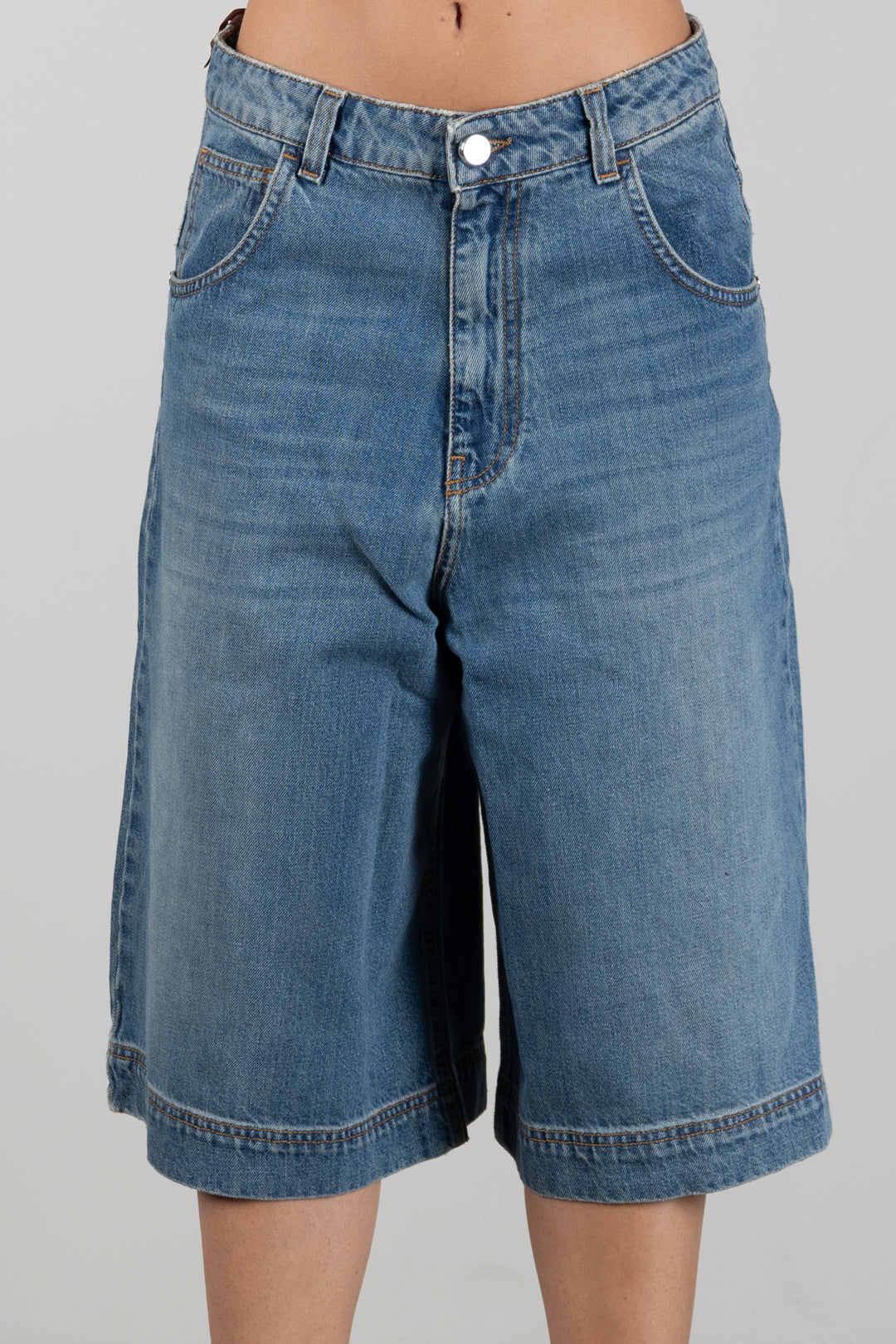 Manila Grace Bermuda In Denim Wide Leg J308CU SAND WASH :AI26