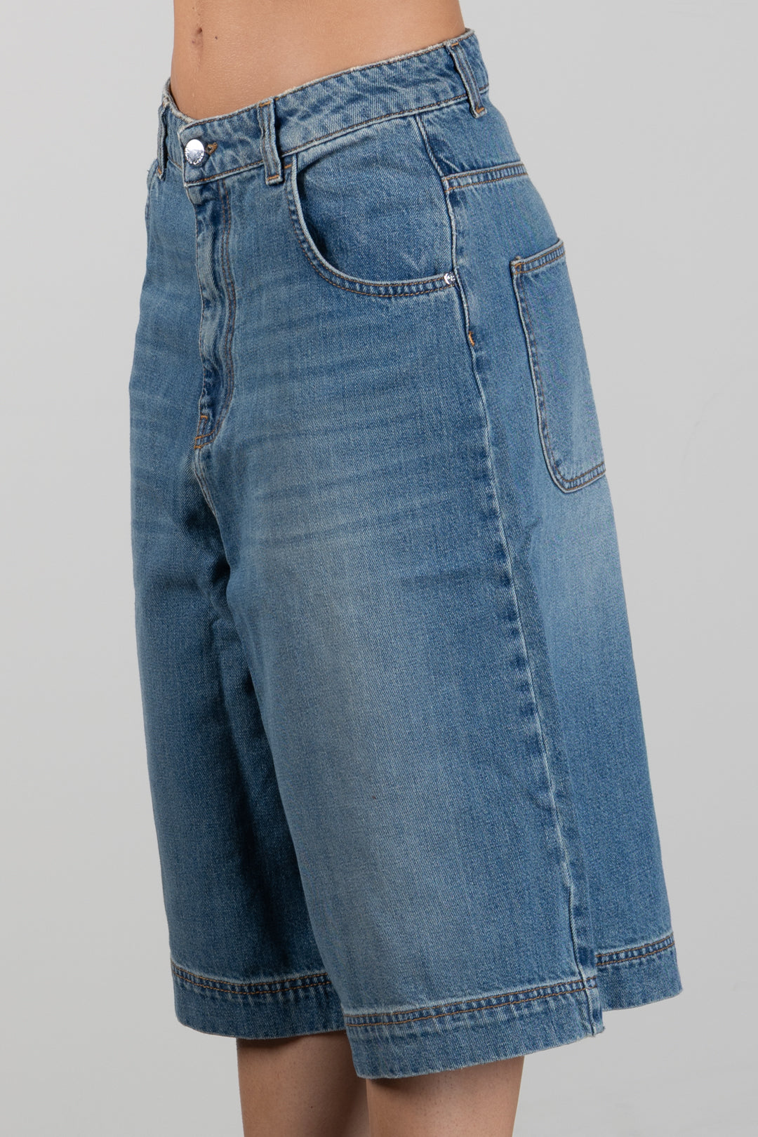 Manila Grace Bermuda In Denim Wide Leg J308CU SAND WASH :AI26