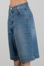 Manila Grace Bermuda In Denim Wide Leg J308CU SAND WASH :AI26