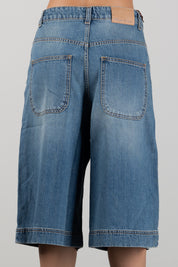 Manila Grace Bermuda In Denim Wide Leg J308CU SAND WASH :AI26