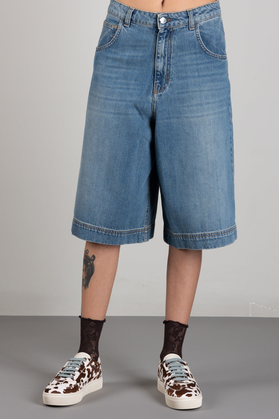 Manila Grace Bermuda In Denim Wide Leg J308CU SAND WASH :AI26