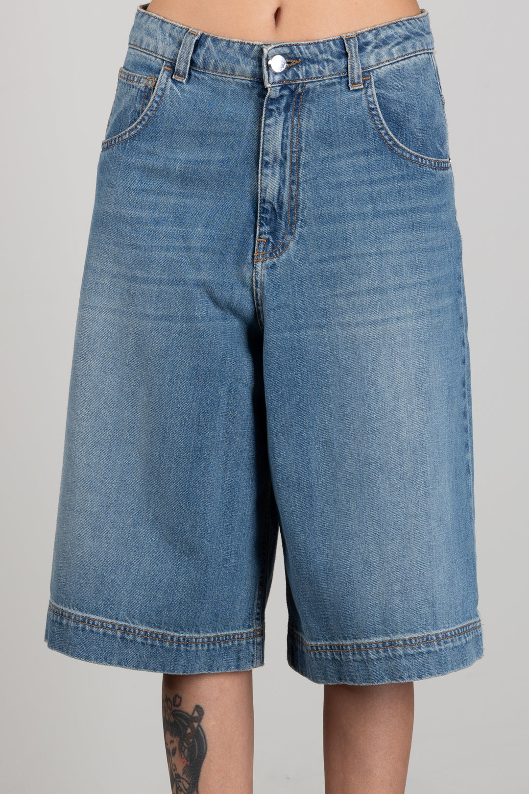Manila Grace Bermuda In Denim Wide Leg J308CU SAND WASH :AI26