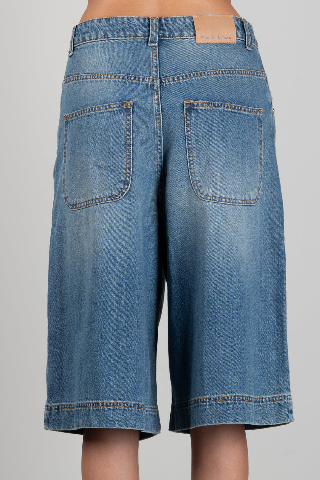 Manila Grace Bermuda In Denim Wide Leg J308CU SAND WASH :AI26