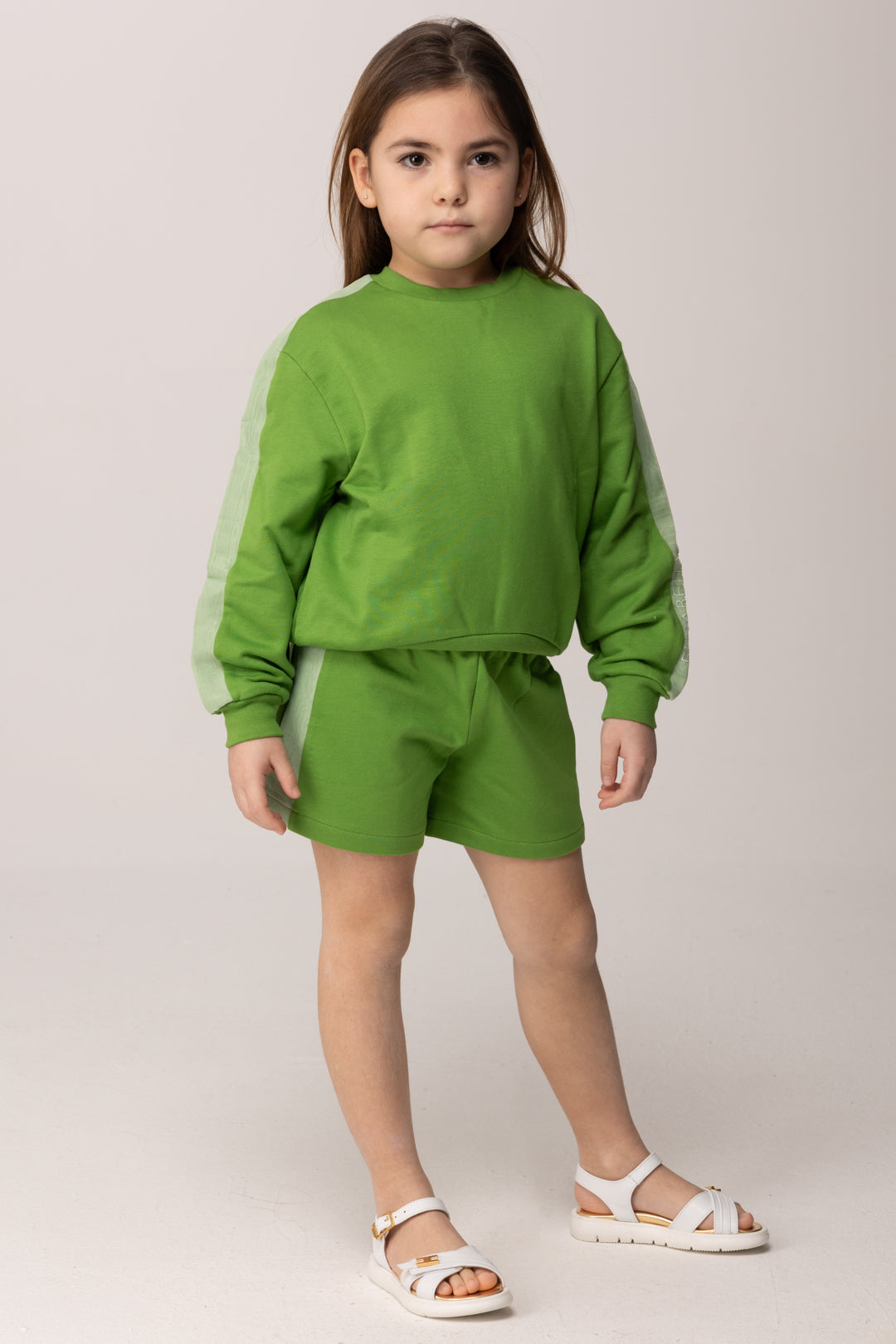 Elisabetta Franchi Bambina Bermuda In Felpa con Bande a Contrasto In Organza EGBE0310FF002.1067