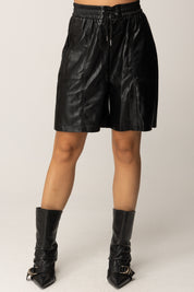 Pinko Bermuda Shorts In Tessuto Spalmato NERO LIMOUSINE
