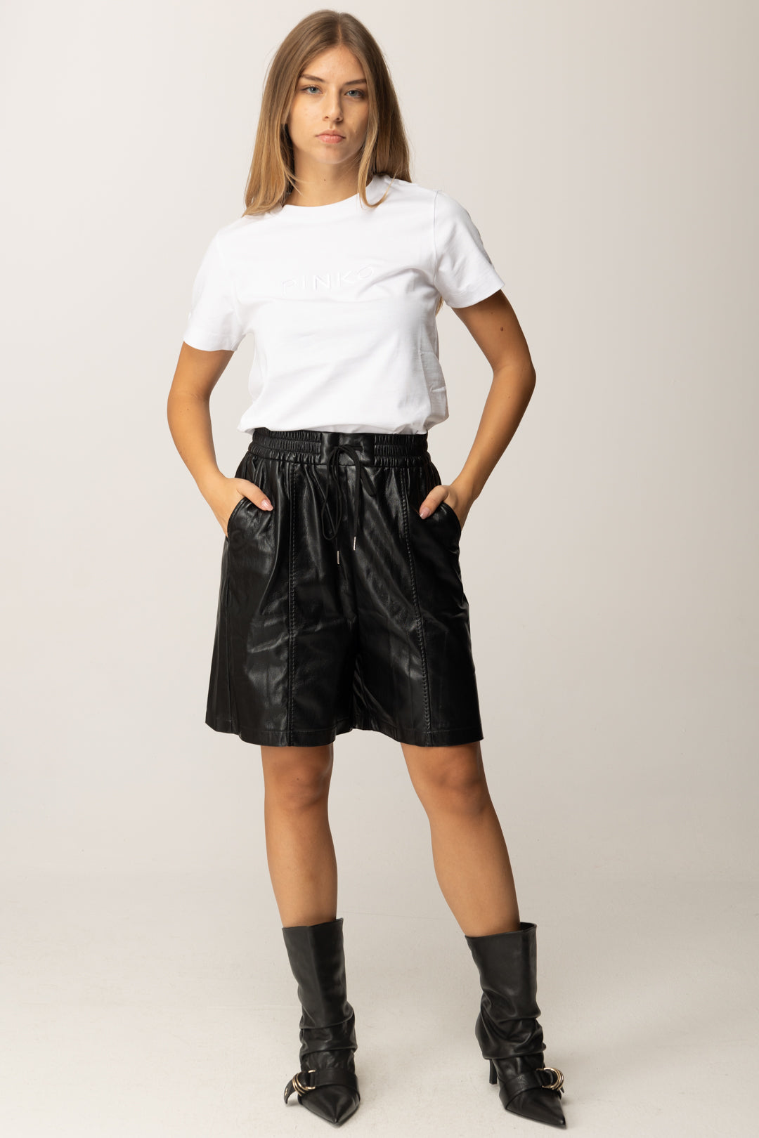 Pinko Bermuda Shorts In Tessuto Spalmato NERO LIMOUSINE