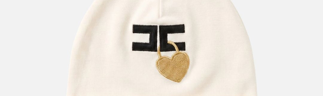 Elisabetta Franchi Bambina Berretto Avorio con Logo e Cuore Ricamato ENCP0880JF054.0076