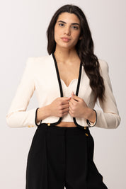 Elisabetta Franchi Blazer Cropped con Piping a Contrast GI21461E2 BURRO/NERO