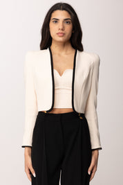 Elisabetta Franchi Blazer Cropped con Piping a Contrast GI21461E2 BURRO/NERO