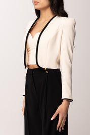 Elisabetta Franchi Blazer Cropped con Piping a Contrast GI21461E2 BURRO/NERO