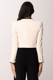 Elisabetta Franchi Blazer Cropped con Piping a Contrast GI21461E2 BURRO/NERO