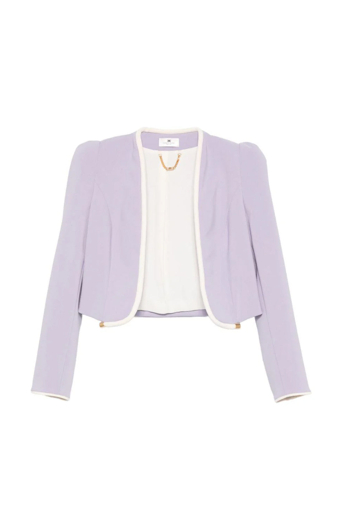 Elisabetta Franchi Blazer Cropped con Piping a Contrast GI21461E2 LILLA/BURRO