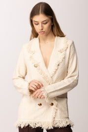 Elisabetta Franchi Blazer Doppiopetto con Frange MK11R62E2 BURRO