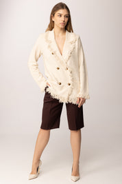 Elisabetta Franchi Blazer Doppiopetto con Frange MK11R62E2 BURRO