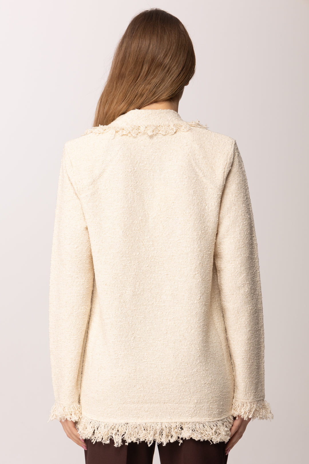 Elisabetta Franchi Blazer Doppiopetto con Frange MK11R62E2 BURRO