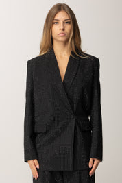 Pinko Blazer Doppiopetto con Strass Applicati NERO LIMOUSINE