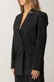 Pinko Blazer Doppiopetto con Strass Applicati NERO LIMOUSINE