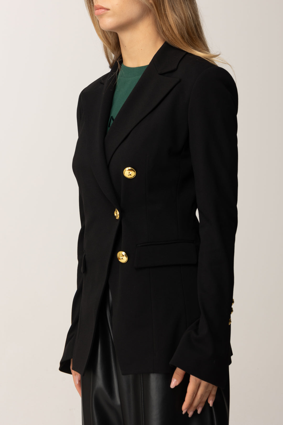 Pinko Blazer Doppiopetto Slim con Dettagli Goldgiacca Donna Pinko, Blazer Doppiopetto Pinko, Giacca Slim F NERO LIMOUSINE