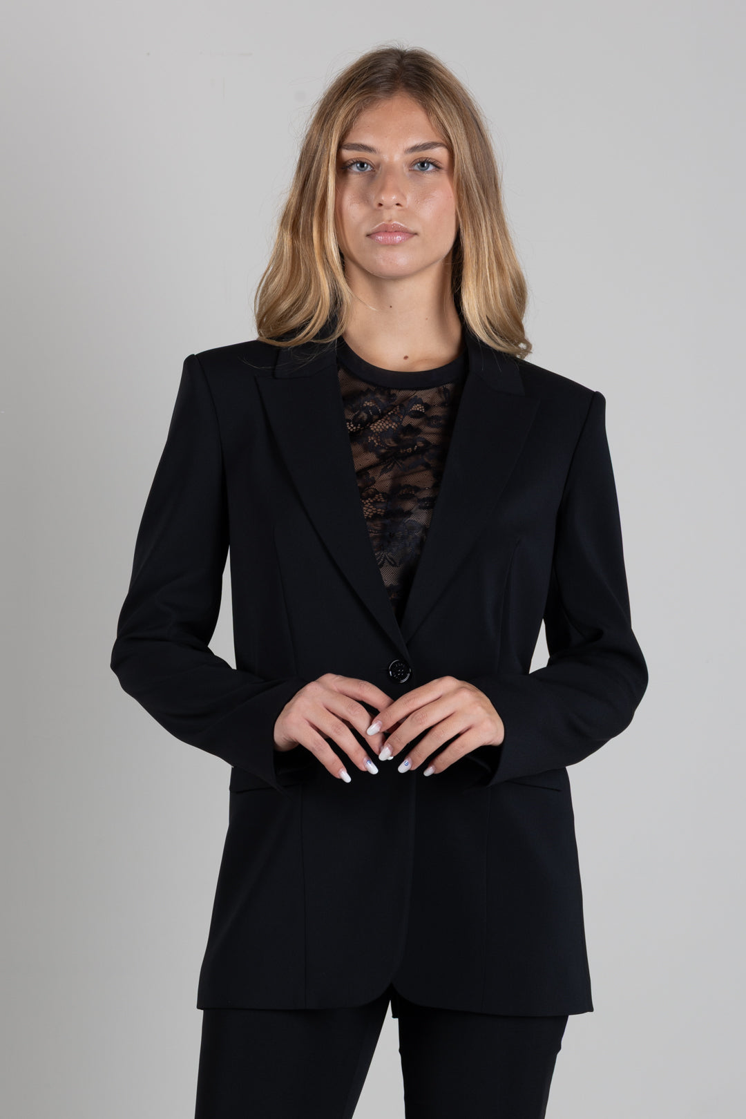 Patrizia Pepe Blazer Fluido Stretch a Due Bottoni 8S0096 A6F5 NERO