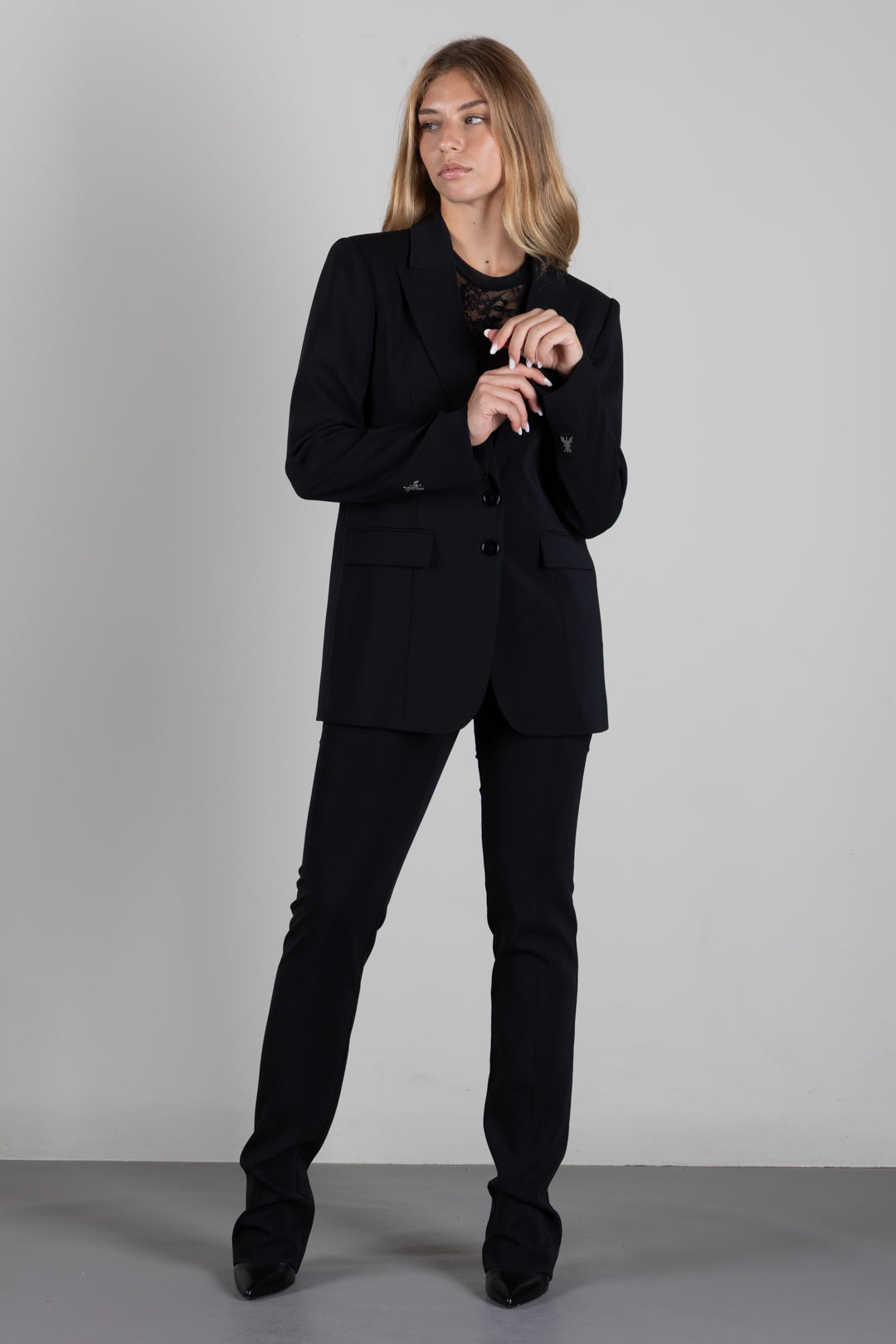 Patrizia Pepe Blazer Fluido Stretch a Due Bottoni 8S0096 A6F5 NERO