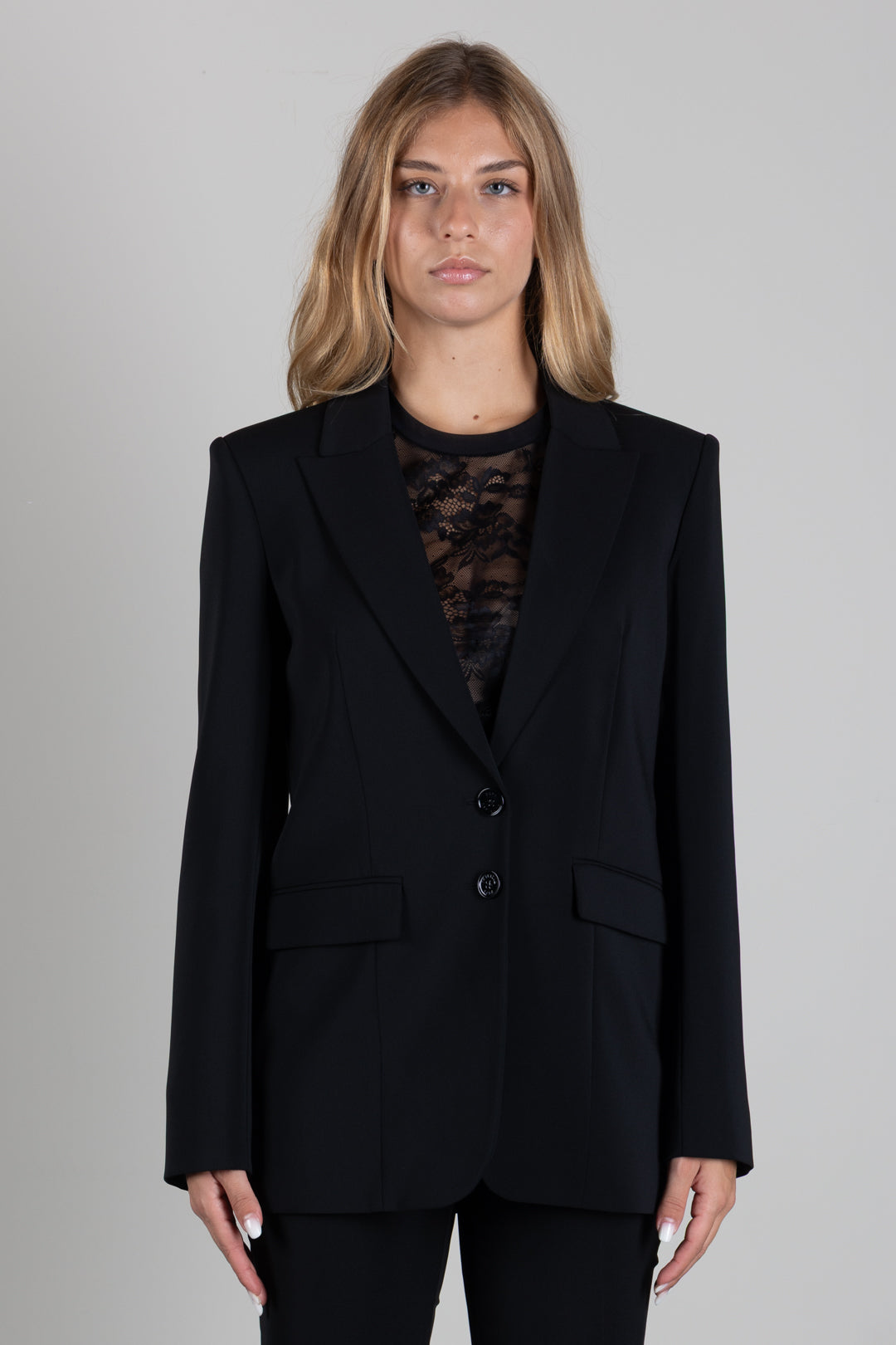 Patrizia Pepe Blazer Fluido Stretch a Due Bottoni 8S0096 A6F5 NERO