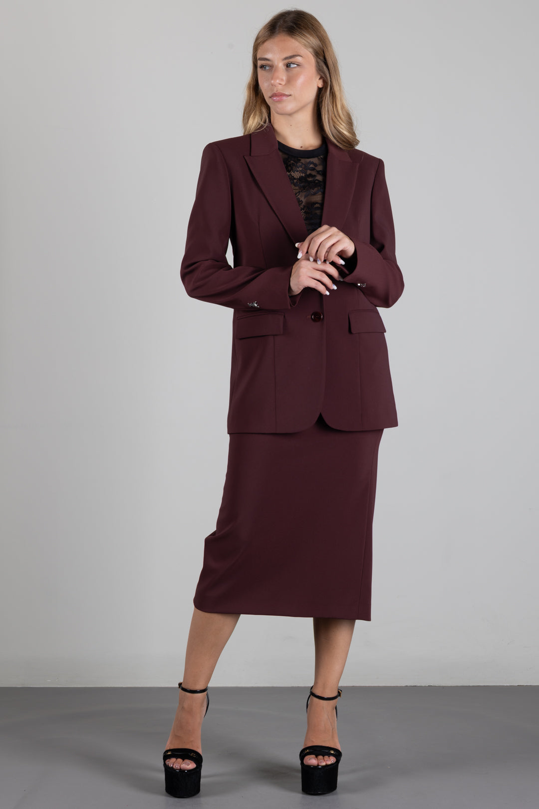 Patrizia Pepe Blazer Fluido Stretch a Due Bottoni 8S0096 A6F5 WOOD BROWN