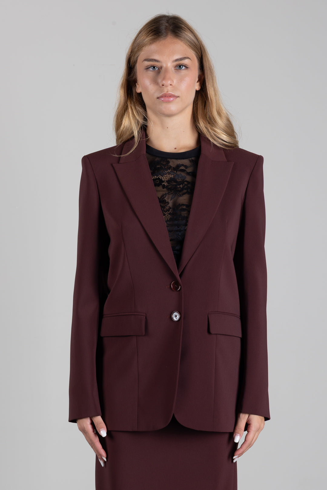 Patrizia Pepe Blazer Fluido Stretch a Due Bottoni 8S0096 A6F5 WOOD BROWN