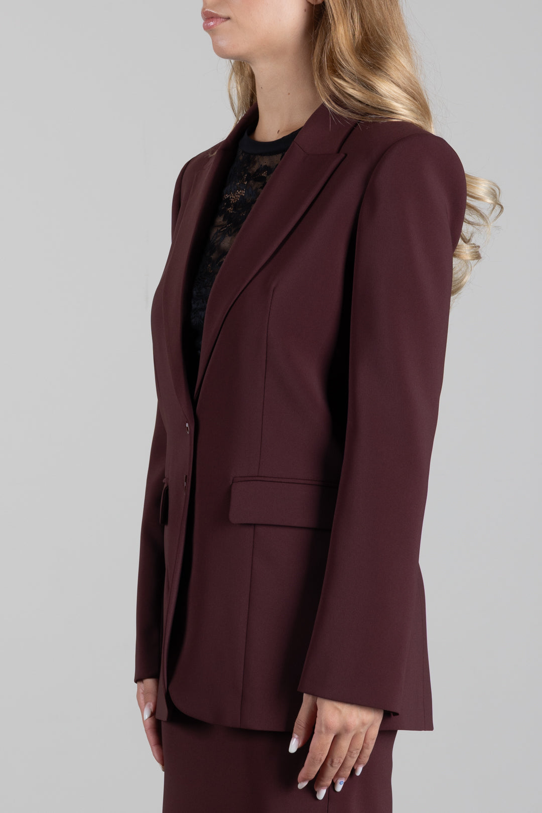 Patrizia Pepe Blazer Fluido Stretch a Due Bottoni 8S0096 A6F5 WOOD BROWN