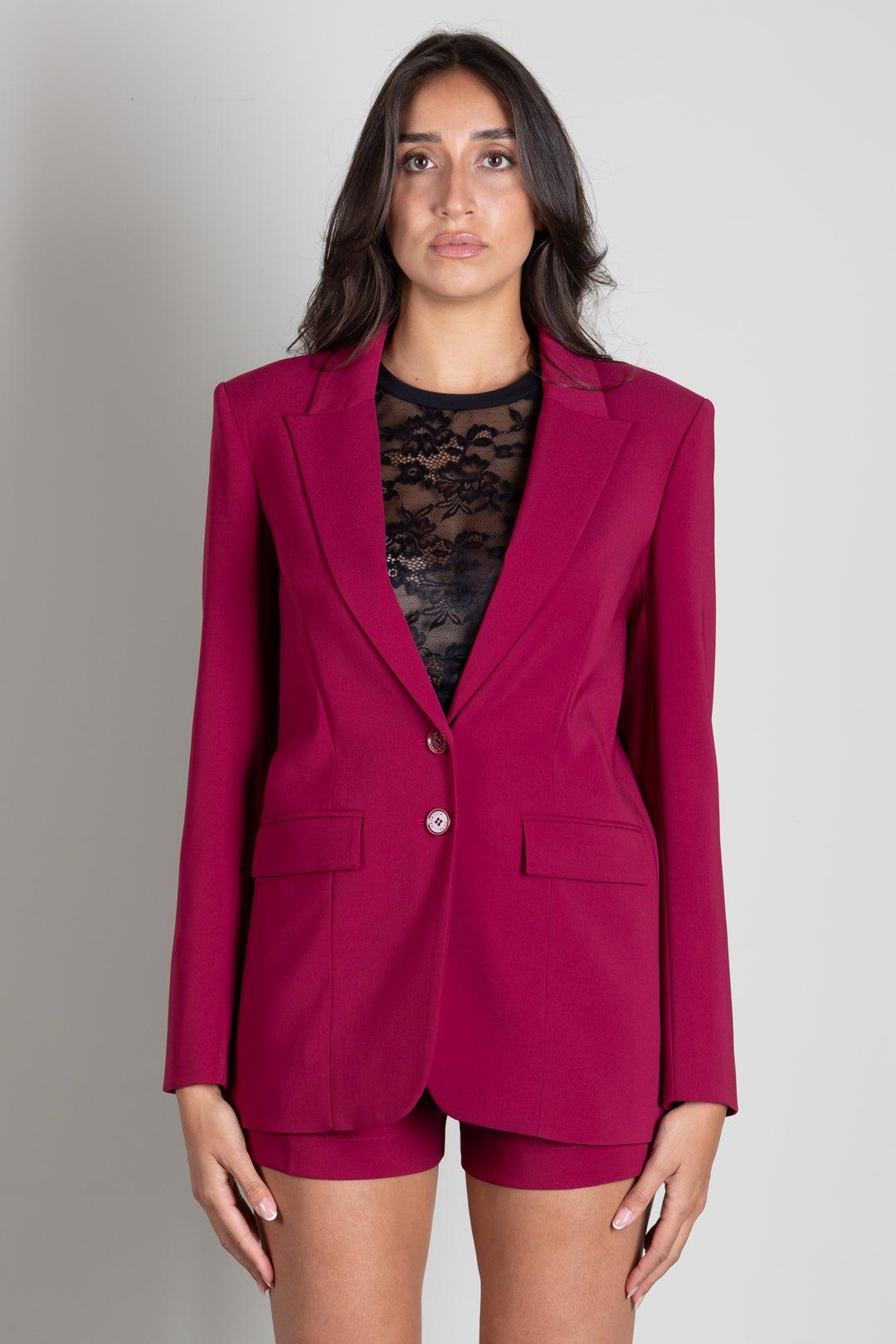 Patrizia Pepe Blazer Fluido Stretch a Due Bottonif 8S0096 A6F5 MARTIAN BURGUNDY