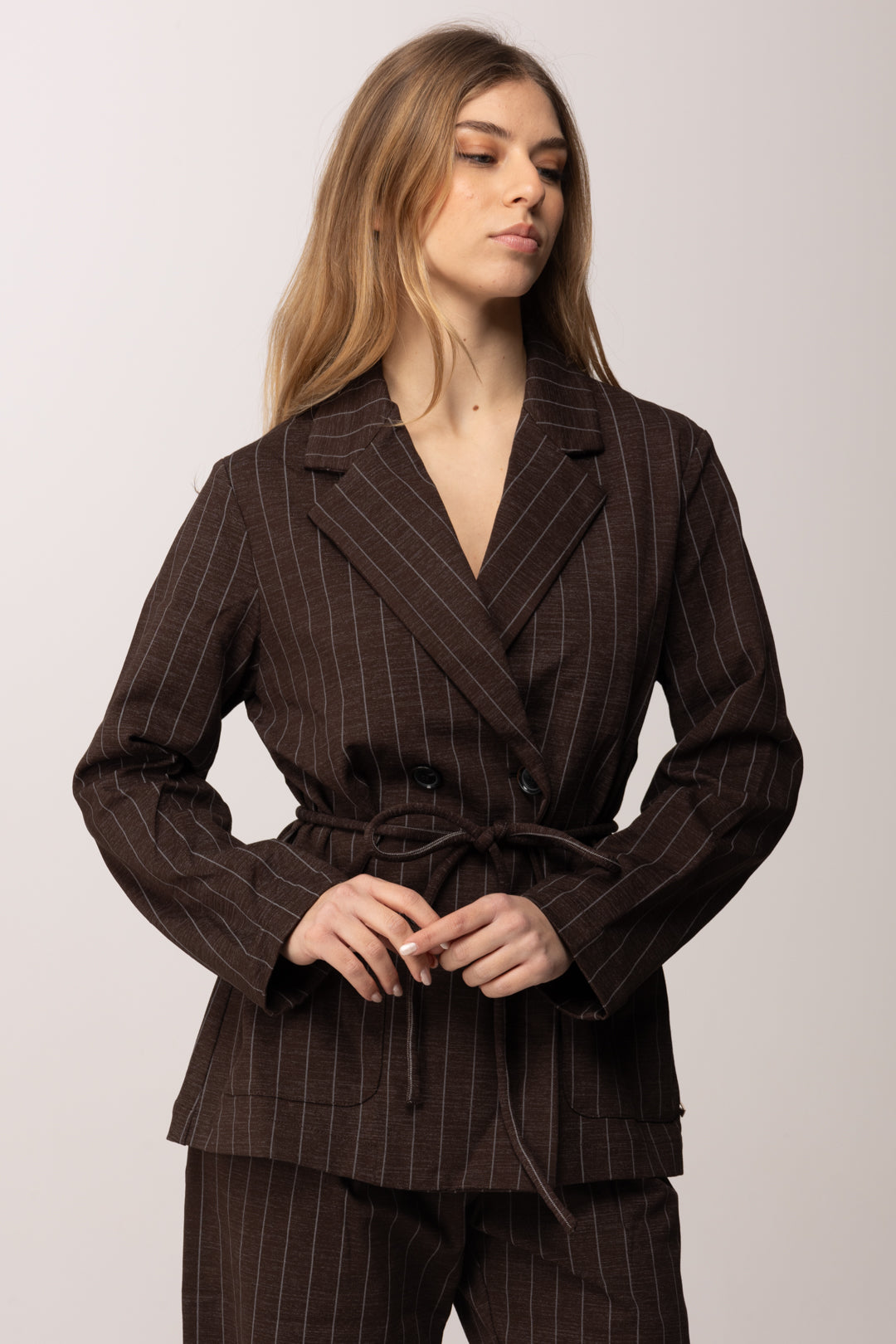 Meme Road Blazer Gessato Doppiopetto con Fusciacca M6281G FONDENTE