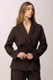 Meme Road Blazer Gessato Doppiopetto con Fusciacca M6281G FONDENTE