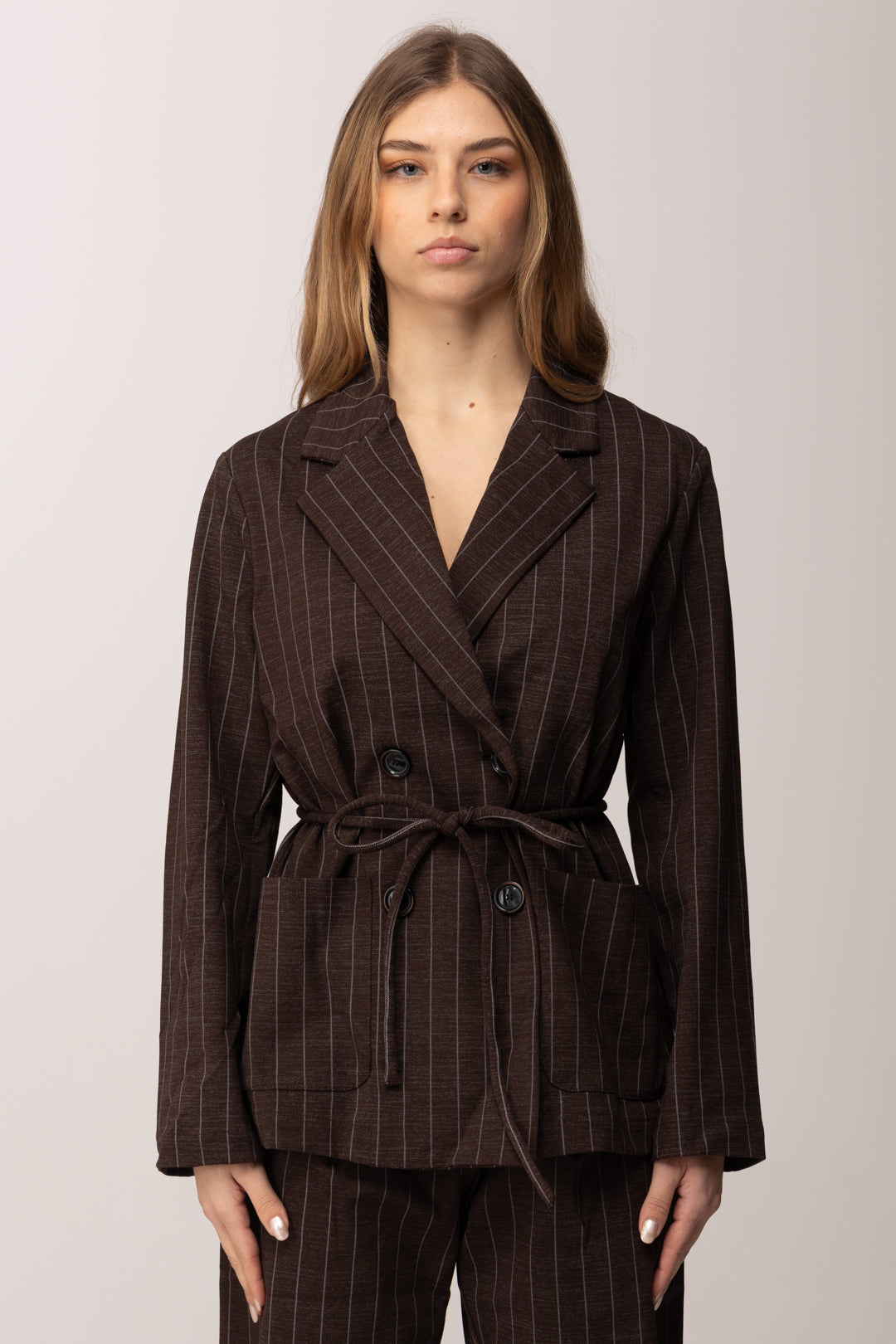 Meme Road Blazer Gessato Doppiopetto con Fusciacca M6281G FONDENTE