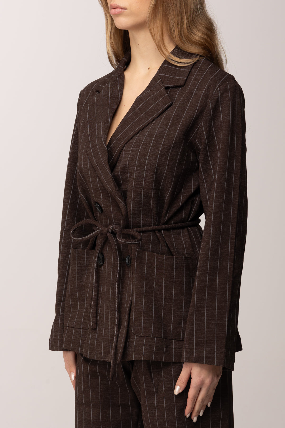 Meme Road Blazer Gessato Doppiopetto con Fusciacca M6281G FONDENTE