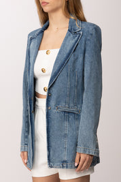 Patrizia Pepe Blazer In Jeans con Lavaggio Stone Wash e Rever 8S0567 D1WZB WARM BLUE WASH