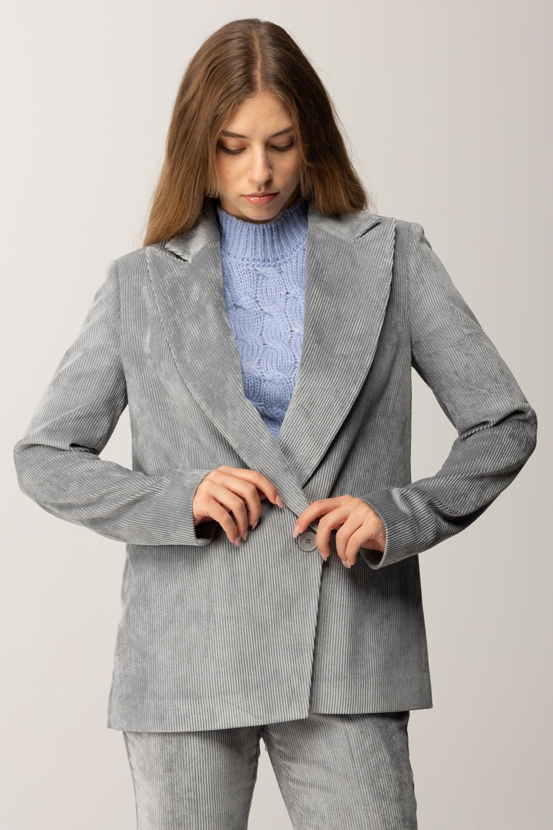 Manila Grace Blazer In Velluto a Costine G092PU NEBBIA