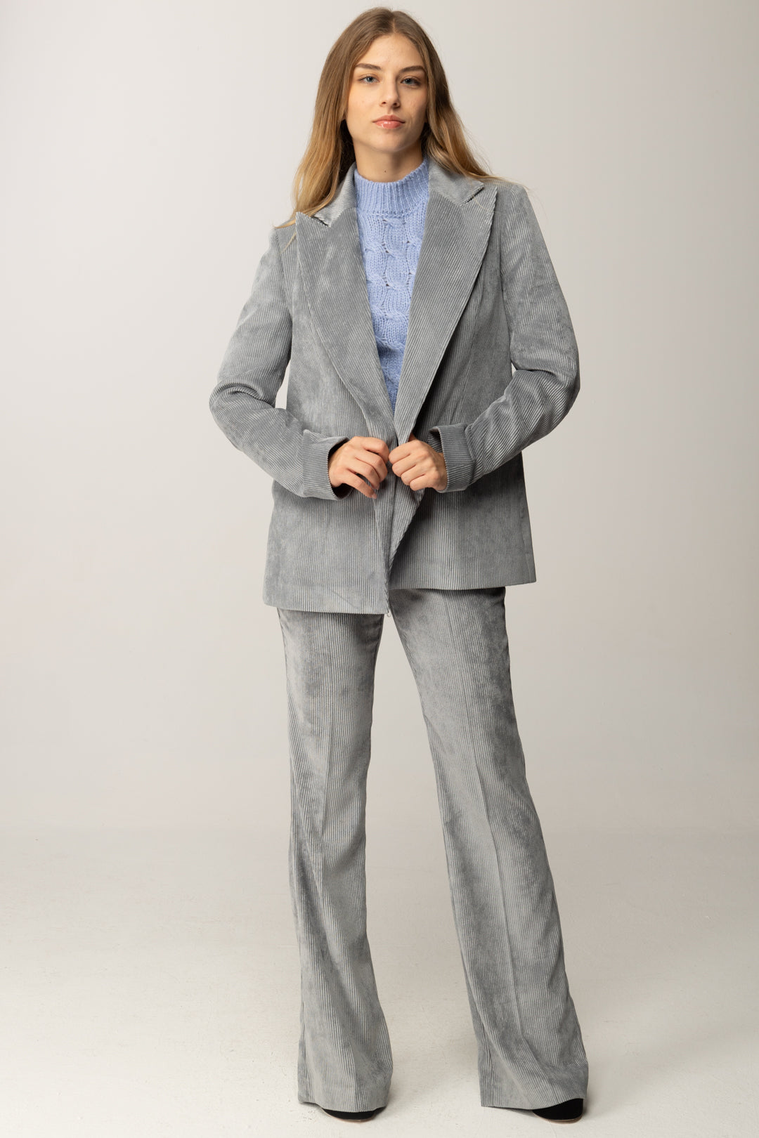 Manila Grace Blazer In Velluto a Costine G092PU NEBBIA