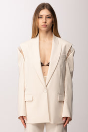 Patrizia Pepe Blazer Over con Cut-out e Inserti In Pizzo 8S0566 A6F5 WARM IVORY