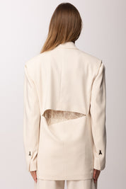 Patrizia Pepe Blazer Over con Cut-out e Inserti In Pizzo 8S0566 A6F5 WARM IVORY