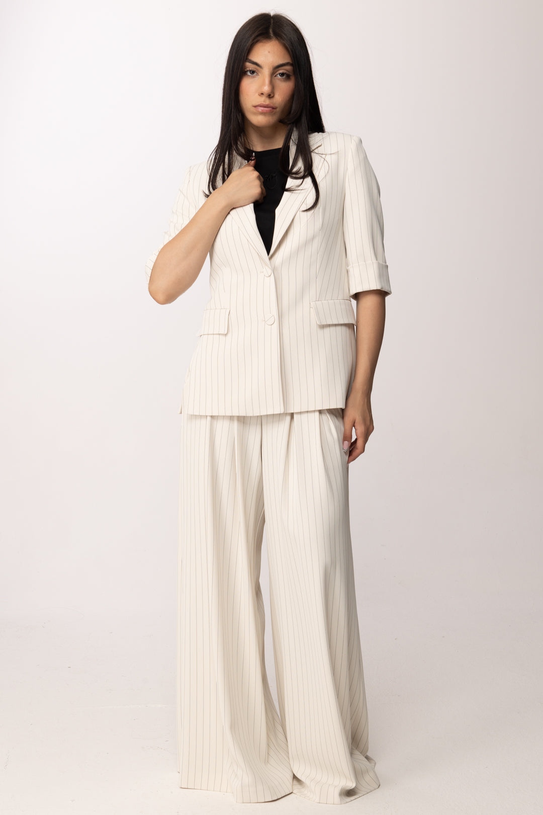 Imperial Blazer Regular Fit a Righe Maniche Corte JAP1LAF PANNA
